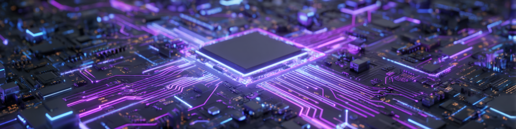 Chip, circuit board, purple neon circuits, semiconductor, high - tech electronics