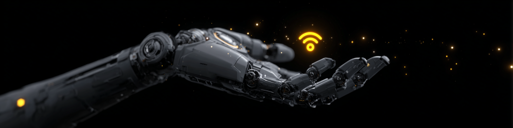 Robotic arm, Wi - Fi symbol, futuristic tech, cybernetic hand, wireless connectivity