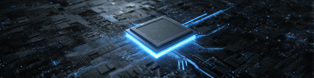 Blue - lit chip, circuit board, semiconductor, tech hardware, electronic component