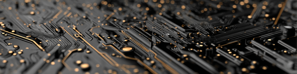 Black gold circuit board, intricate electronic pathways, tech innovation, semiconductor hardware, futuristic electronics design