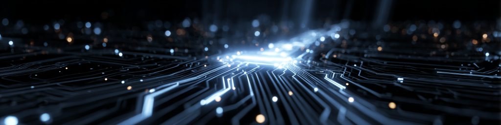 Dark tech circuitry, glowing blue white orange pathways, electronic network, futuristic electronics, tech innovation