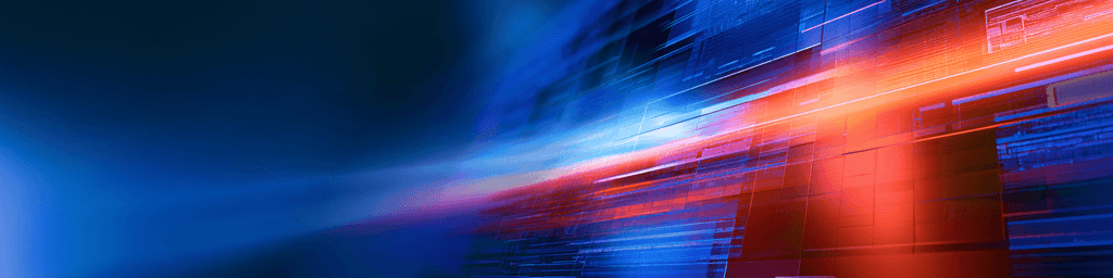 Wide blue orange digital light streaks abstract technology banner